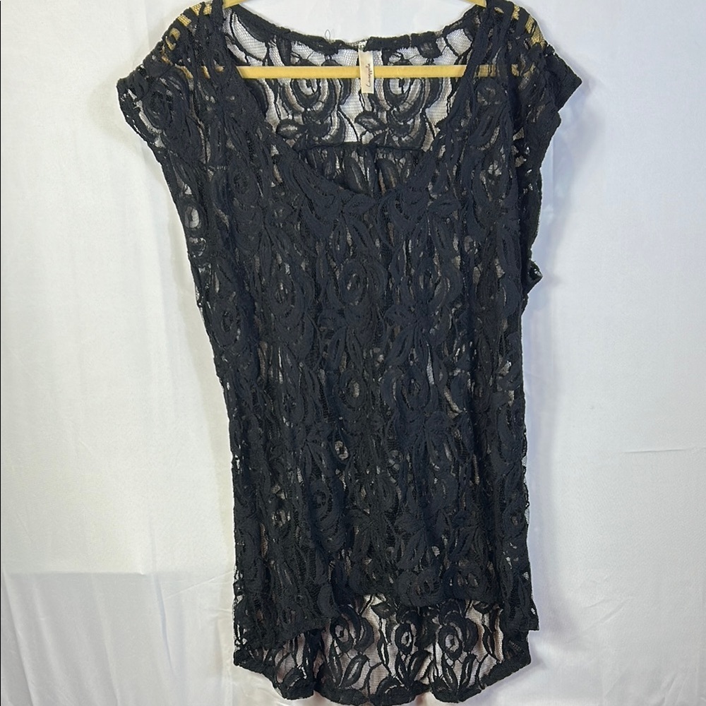 Loveappella Black Lace High Lo Tunic Top Swim Cover Up Size 1X